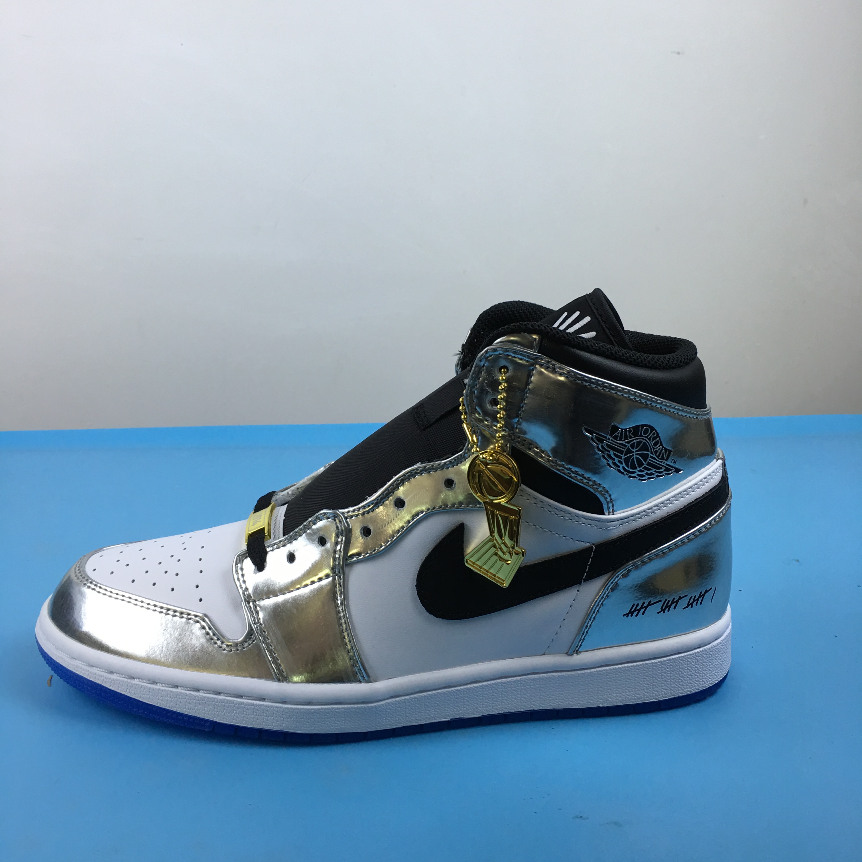 Air Jordan 1 Pass The Torch Silver Black White Shoes - Click Image to Close